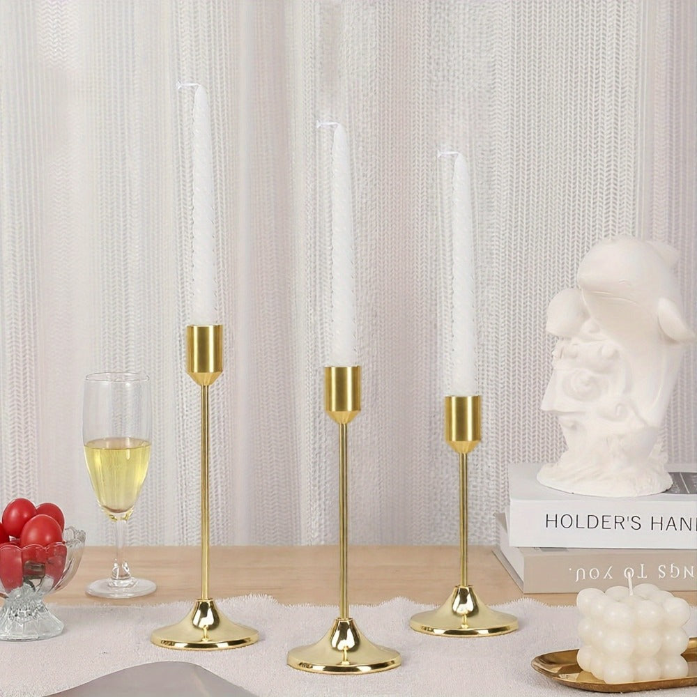 Gold-Tone Cast Iron Taper Candle Holder Set of Six with 15cm, 19cm and 22cm Single-Stem Heights