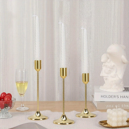 Gold-Tone Cast Iron Taper Candle Holder Set of Six with 15cm, 19cm and 22cm Single-Stem Heights