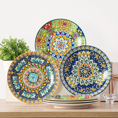 Six-Piece Bohemian Dinner Plate Set with 10.5-Inch Colorful Patterned Plates in Two Style Options