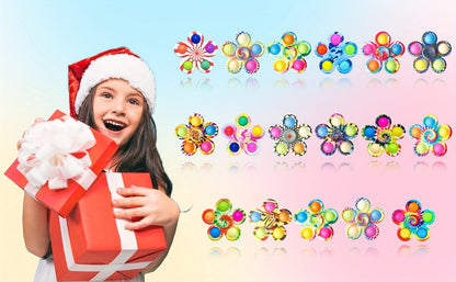 Thirty-Two-Piece Bubble Pop Fidget Spinner Assortment with Colorful Mixed Flower and Round Shapes