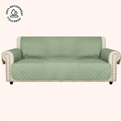 Sofa Cover Waterproof Quilted Microfiber Three-Seat Panel Set with Two Foam Tubes, Straps and Side Pocket