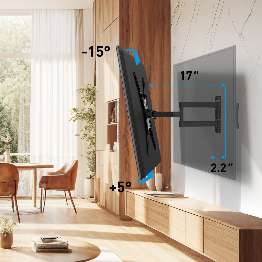 Full Motion TV Wall Mount 37-75 Inch, Dual Arm Swivel Tilt, VESA 600x400mm, Extends 15.4 Inch, Fits LED LCD OLED Flat Curved Screens