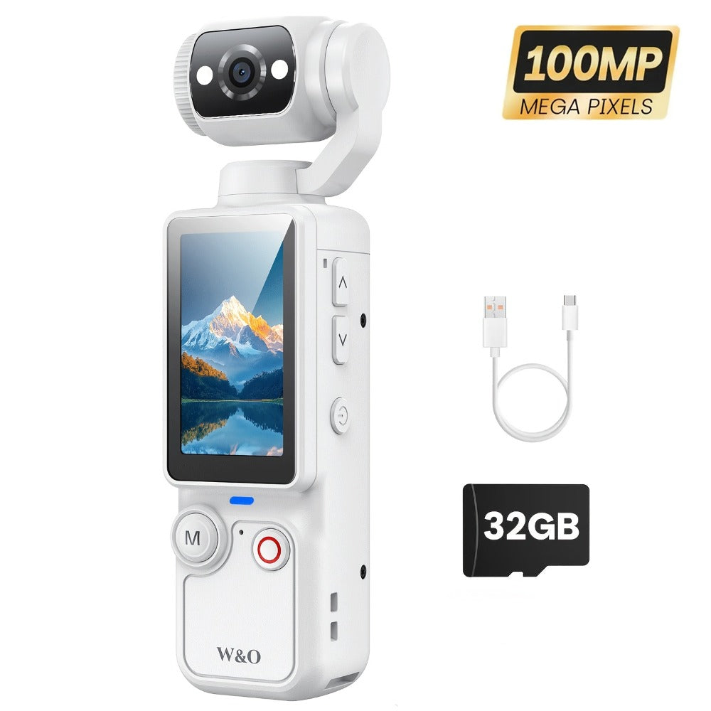 4K Pocket Camera with 180° Rotating Lens, 100MP, 2000mAh Battery & 32GB Card – 1.9" Screen, USB-C Charging, Webcam Function, Mini Compact Cam for Outdoor Sports, Cycling & Vlogging