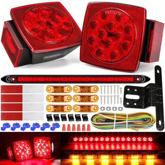 LED Trailer Light Kit with Wire Harness – Tail Lights, Amber Marker Lights & Brake ID Bar, 12V, Fits Boat Trailer Camper Truck Snowmobile Semi