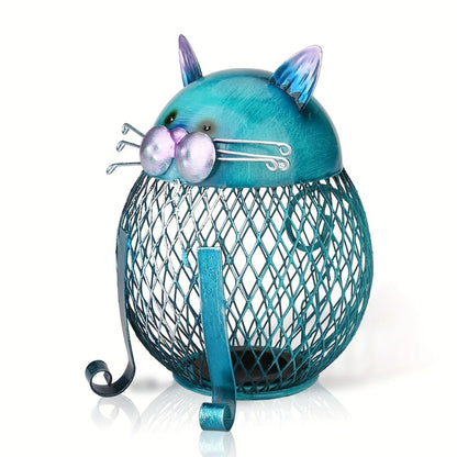 Decorative Open-Mesh Cat-Shaped Coin Bank with Removable Bottom Plug and One- or Two-Piece Options