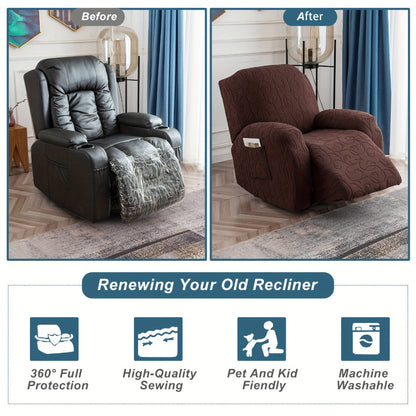 Chair Cover Four-Piece Stretch Recliner Slipcover with Swirl Texture and Four Available Color Choices