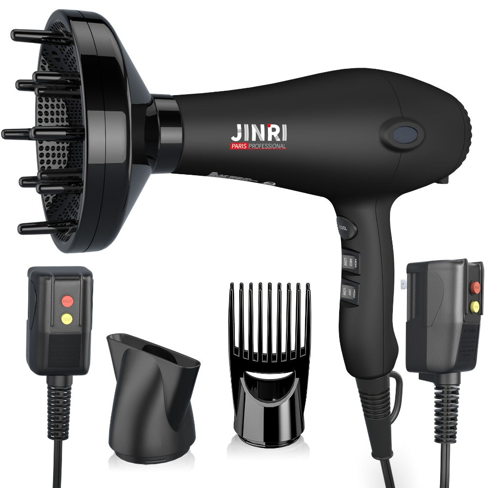 JINRI 1875W Hair Dryer with Three Heat Settings, Two Speeds and One- or Three-Accessory Package Options
