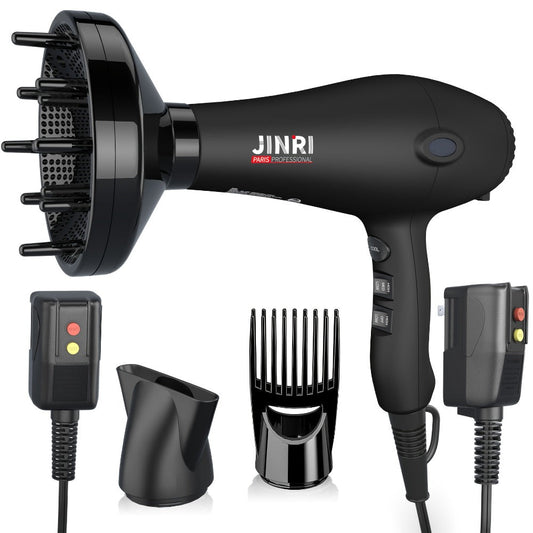 1875W Professional Hair Dryer with Diffuser & Concentrator — Ionic Technology, Salon-Quality Blowout for Curly Hair, Adjustable Cord, US Plug, Black