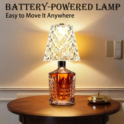 Wireless Wine Bottle Lamp – USB Rechargeable Acrylic Crystal Shade, 3-Color Touch Control Smooth Dimming, 2000mAh Cordless Bottle Light for Bar Decor, Home, Kitchen, Party & Table Ambiance (1pc / 2pcs)