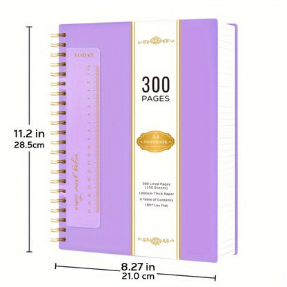Large 300-Page Spiral Notebook with 8.5 x 11 Inch Ruled Pages and Six Hardcover Color Options