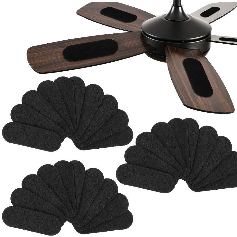 Thirty-Piece Black Ceiling Fan Blade Filter Pad Set with Adhesive Backing and Activated Carbon Layer