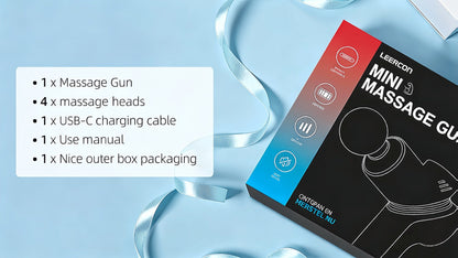 Compact Massage Gun with Six Speed Settings, Four or Eight Interchangeable Heads and Blue or Black Finish Options