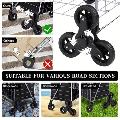 Eight-Wheel Stair-Climbing Utility Cart with Dual Baskets in Exact Black and Silvery Options