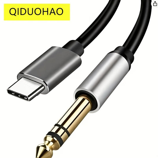 Type-C to 6.35mm 1/4 Inch Audio Cable USB-C to Quarter Inch Adapter Cable for Smartphone Mixer Power Amplifier Guitar Amp Headphone Speaker Hi-Fi Audio System Tinned Copper Lossless Sound