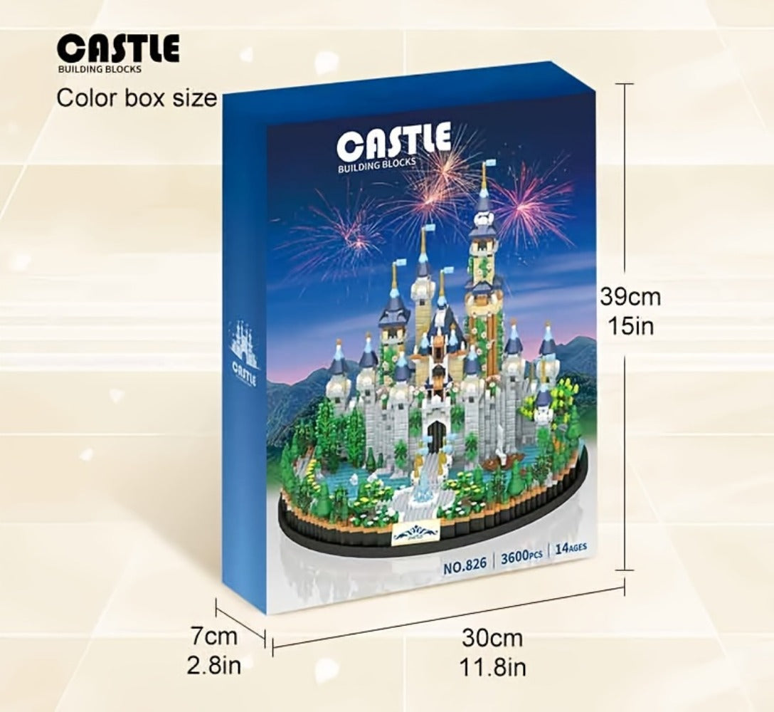 Fairytale Princess Castle Micro Building Block Set with 3,600 Pieces, 26 cm Display Base for Ages 14+