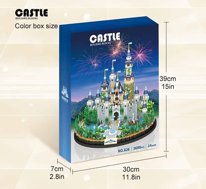 Fairytale Princess Castle Micro Building Block Set with 3,600 Pieces, 26 cm Display Base for Ages 14+