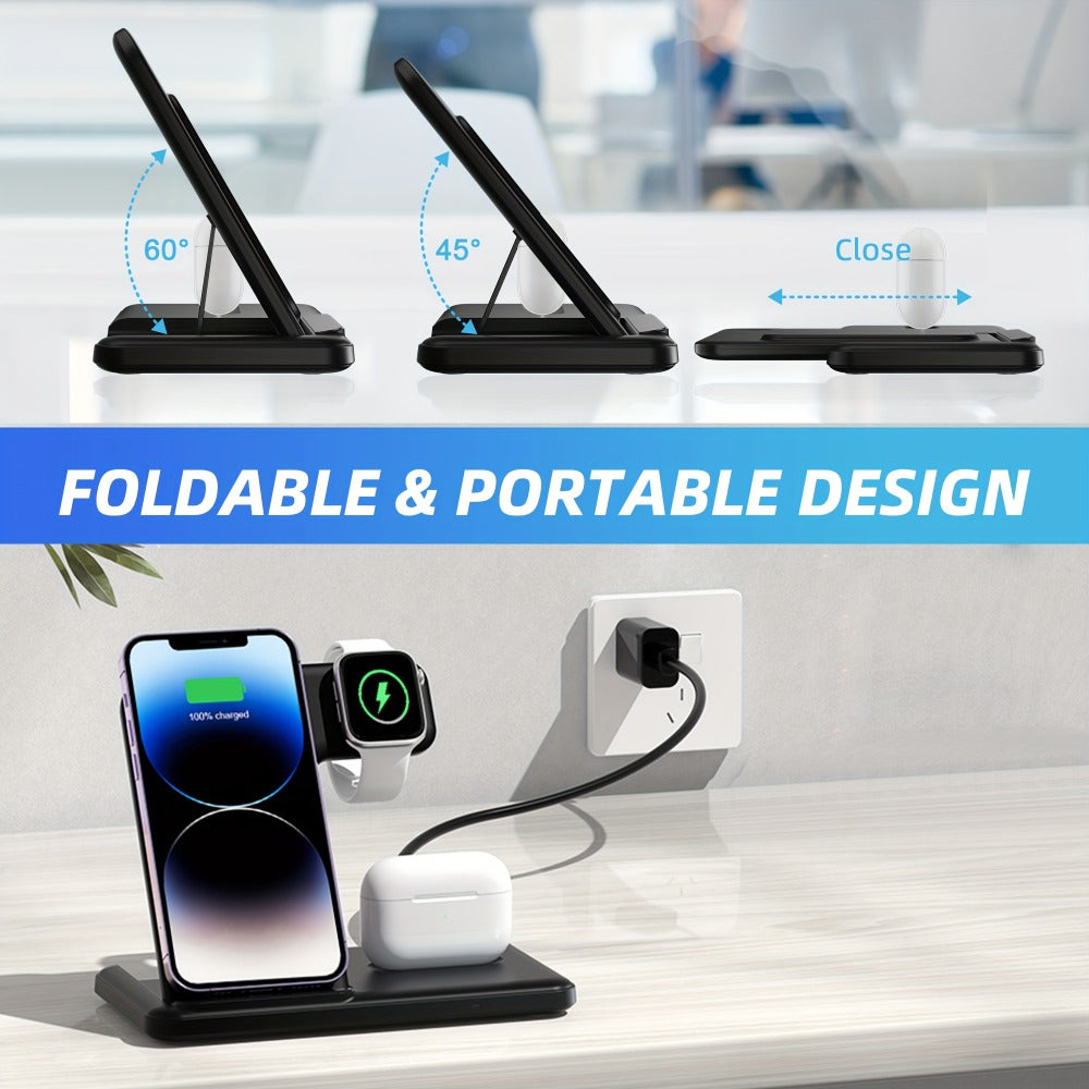 Wireless Charging Station, USB-C 3-in-1 Upright Dock for iPhone, Apple Watch and AirPods Models
