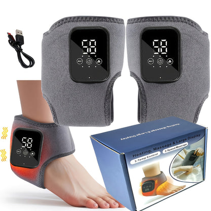 Foot Massager Electric Heated Ankle Wrap | 3 Heat Levels 3 Vibration Modes Touch Screen Timer | Relieves Ankle Pain Plantar Fasciitis Arthritis Muscle Fatigue | Fits Left & Right Feet | 1pc or 2pc Set