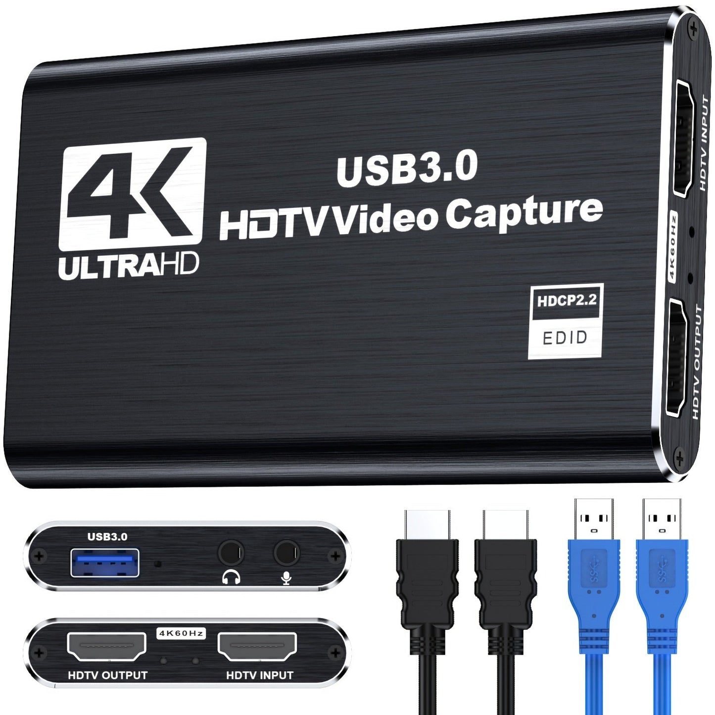 HDMI Capture Card with Microphone & 4K Loop-Out for Streaming – 1080P 60fps USB Video Recorder for Gaming, Live Streaming, Video Conference, Works with Nintendo Switch, PS4, OBS, Camera, PC