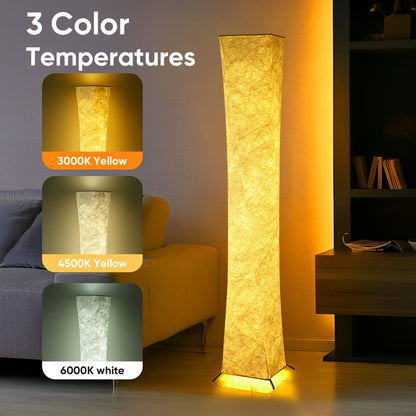 52-Inch Rectangular Fabric Column Floor Lamp with 3000K, 4500K and 6000K Modes plus Handheld Remote