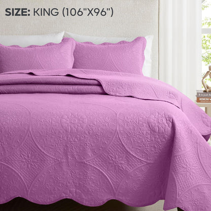 Quilted Bedspread Set 3 Piece – Soft Floral Coverlet with Pillow Shams, Lightweight Breathable Quilt for Bedroom & Guest Room, All Season Bed Cover