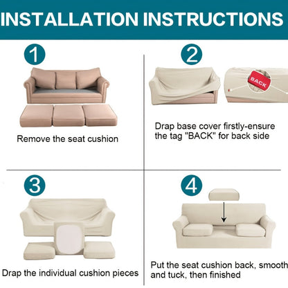 Sofa Cover Grid Jacquard Elastic Full-Cover Slipcover with Anti-Slip Fit for 1 to 3 Seats and XL Sofas