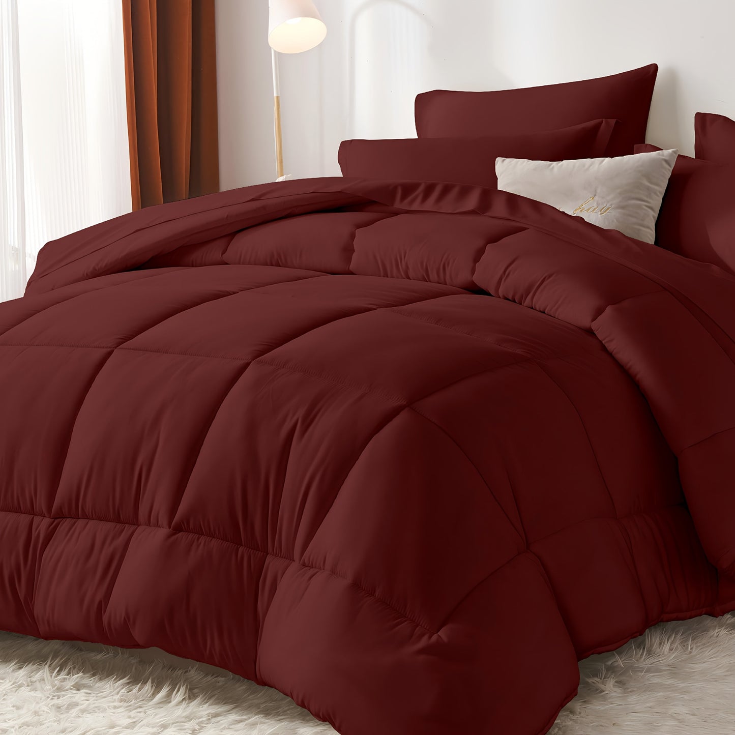 Comforter Set Soft Breathable Microfiber Bed in a Bag with Fitted Sheet Flat Sheet Pillowcases & Shams – All Season Fluffy Checkered Bedding Set Twin Full Queen King