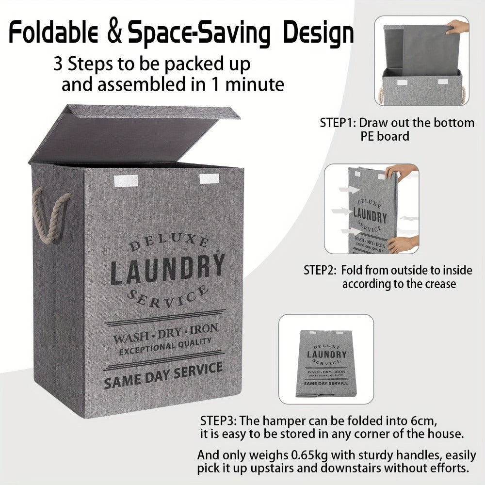 Laundry Hamper Collection in Black or Gray Lidded Styles and One- or Three-Pack Foldable Basket Options