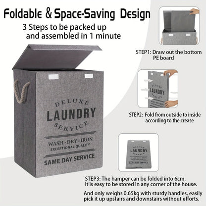 Laundry Hamper Collection in Black or Gray Lidded Styles and One- or Three-Pack Foldable Basket Options
