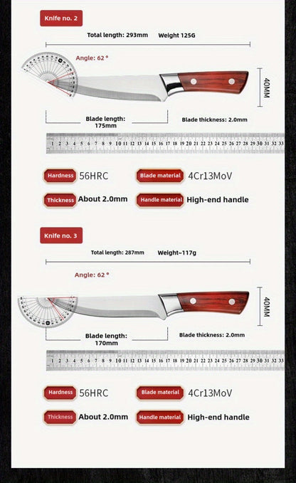 Kitchen Knife Set 3-Piece Hand-Forged Stainless Steel Boning, Fillet and Carving Knives with Optional Sheath