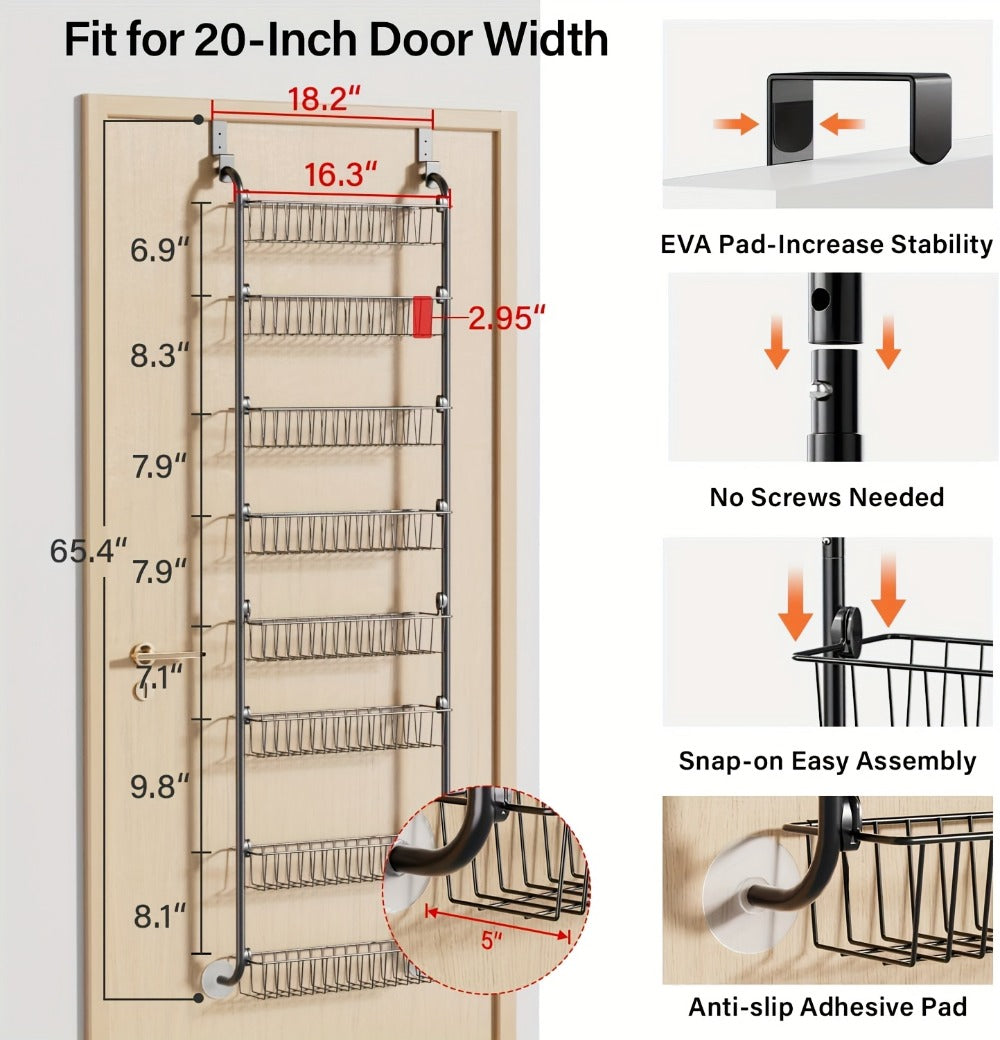 Over-the-Door Organizer Rack in 6- or 8-Tier Options with White or Black Frame Size Choices