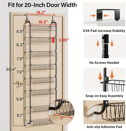 Over-the-Door Organizer Rack in 6- or 8-Tier Options with White or Black Frame Size Choices