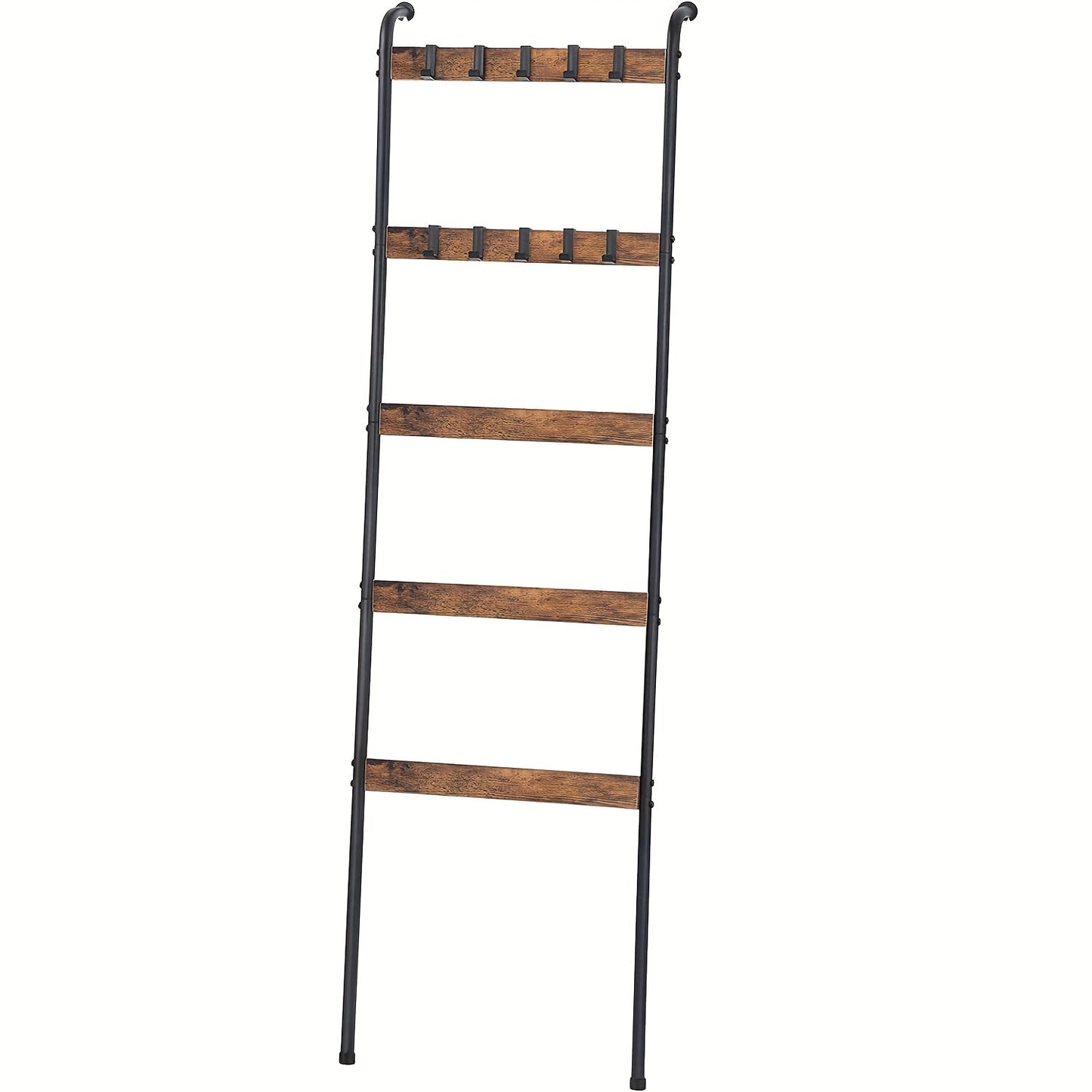 Five-Tier Brown Blanket Ladder with Ten Removable Hooks in One- or Two-Piece Checkout Options