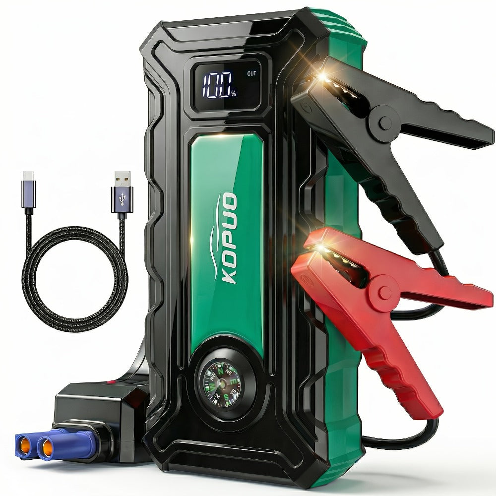 Car Jump Starter 6000A Portable Battery Booster Pack – 12V Emergency Start for Gas & Diesel Engines, Power Bank, LED Flashlight, LCD Display, Compact Camping Essential