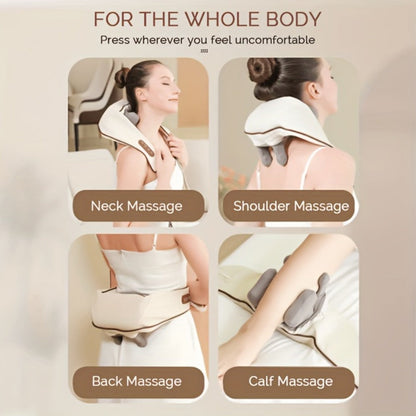 6-Node Wireless Neck and Shoulder Massager with Heat, Hands-Free Straps and Beige or White Color Options