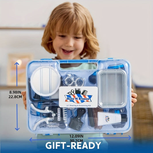 Kids Barbershop Pretend Play Kit 23pcs with Storage Box – Realistic Barber Role Play Toys with Shaver Scissors Hairdryer Comb – Educational Gift for Boys Girls Ages 3 4 5 6+