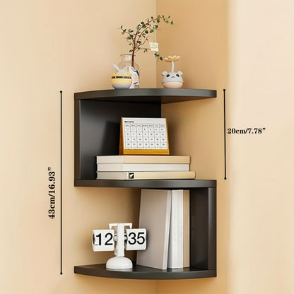 Wall-Mounted Alternating Corner Shelf in White Five-Tier or White and Black Three-Tier Options