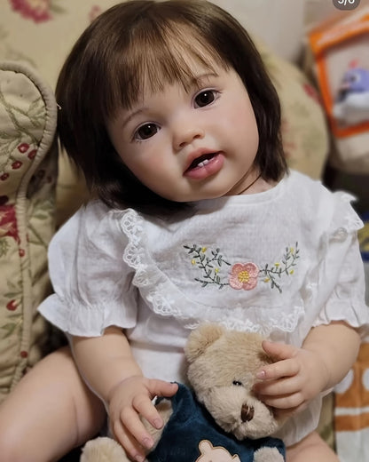Reborn Baby Doll 24-Inch Cloth Body with Vinyl Limbs, Rooted Brown Hair, Open Eyes, Outfit and Feeding Accessories