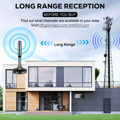 Smart IC Chip TV Antenna with Signal Booster – 4K Ultra HD & 1080P, Omnidirectional Indoor & Outdoor, Weather Resistant, 10FT Coax Cable, Free Local Channels, Works with All Smart TVs & Legacy TVs