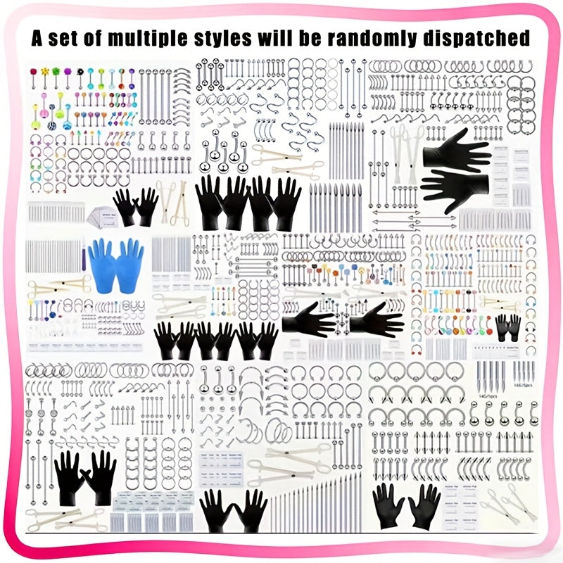 Piercing Kit Professional Stainless Steel Body Piercing Set with Needles Clamps & Tools — Complete DIY Home Piercing Supplies for Ear Nose Navel Lip Tongue Cartilage Septum