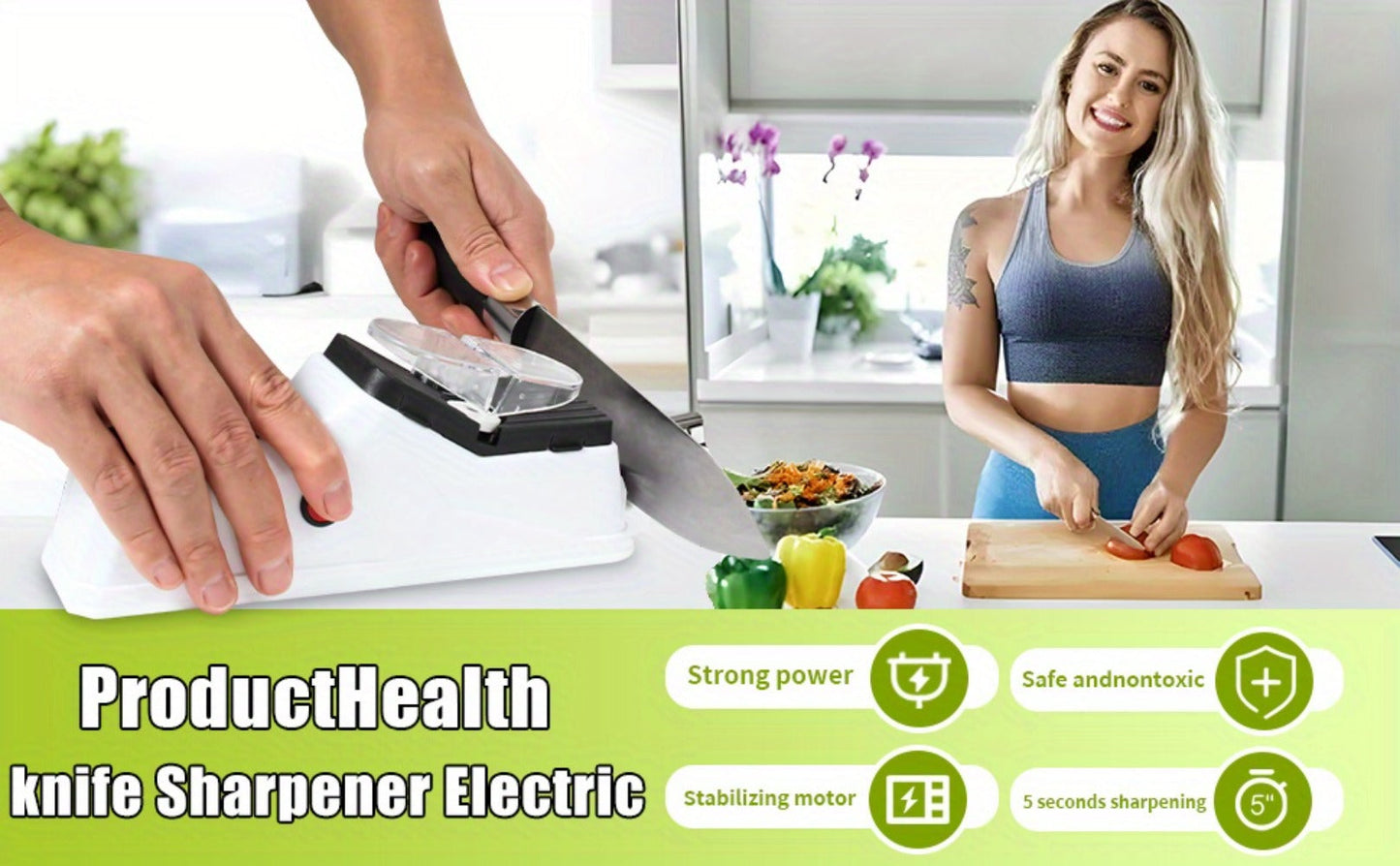 USB-Powered Electric Knife Sharpener with Five Double-Sided Stones and Clear Protective Cover