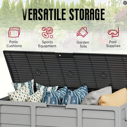 75-Gallon Low-Profile Outdoor Storage Box in Black with Hinged Lid, Side Handles and 41.4 x 18 x 21.3-Inch Size