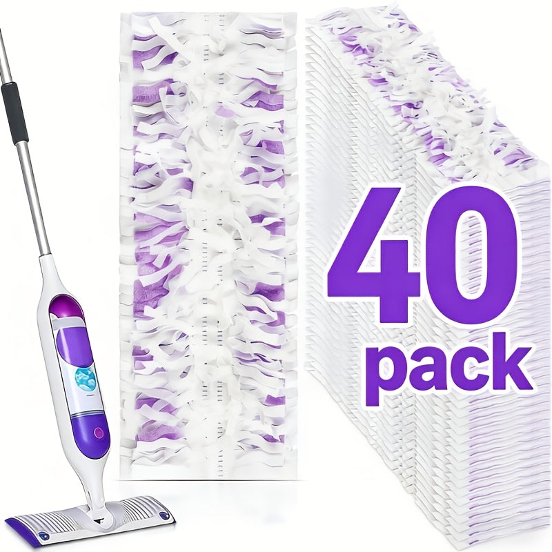 Forty-Piece PowerMop-Style Disposable Refill Pad Pack with Purple Strips and Adhesive Backing
