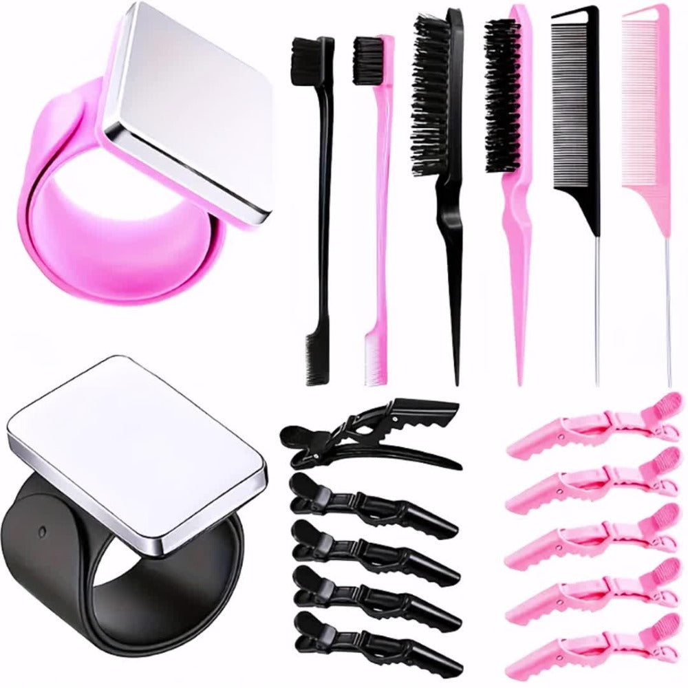 18-Piece Hair Sectioning and Styling Set with Clips, Combs, Parting Tools and Magnetic Wrist Holder