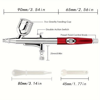 Airbrush Kit Dual-Action Gravity Feed — 0.3mm & 0.5mm Needle Sets, 7cc 20cc 40cc Cups, Complete Air Brush Gun Set for Nails, Makeup, Cake Decorating, Tattoo & Model Painting