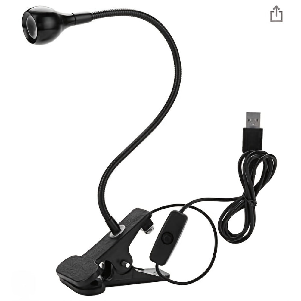 365nm-Labeled UV LED Nail Lamp with Clip Mount, Flexible Gooseneck, USB Cable and Black or White Finish