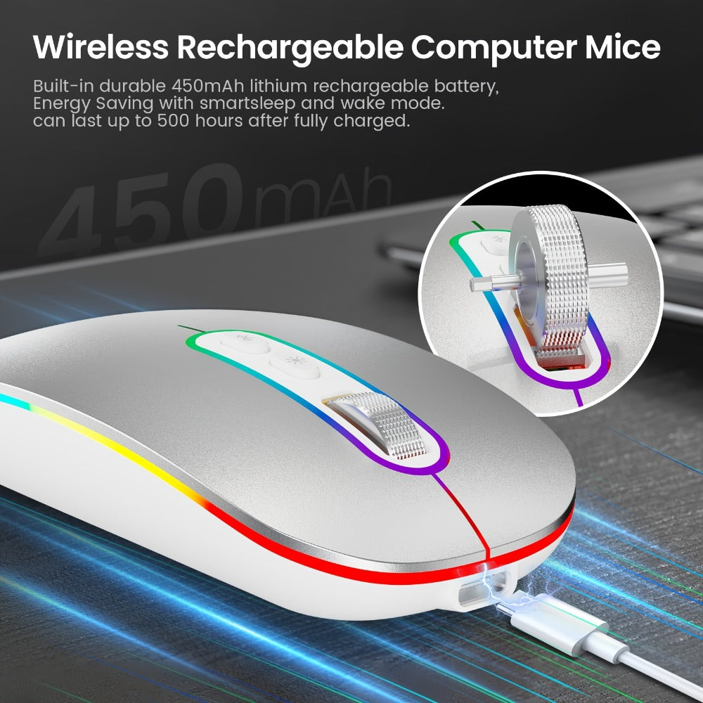 Slim Dual-Mode Wireless Mouse with Bluetooth 5.1, 2.4 GHz Receiver, RGB Lighting and Pink Finish