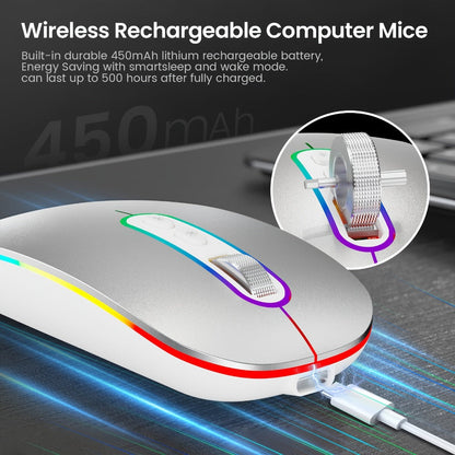 Slim Dual-Mode Wireless Mouse with Bluetooth 5.1, 2.4 GHz Receiver, RGB Lighting and Pink Finish