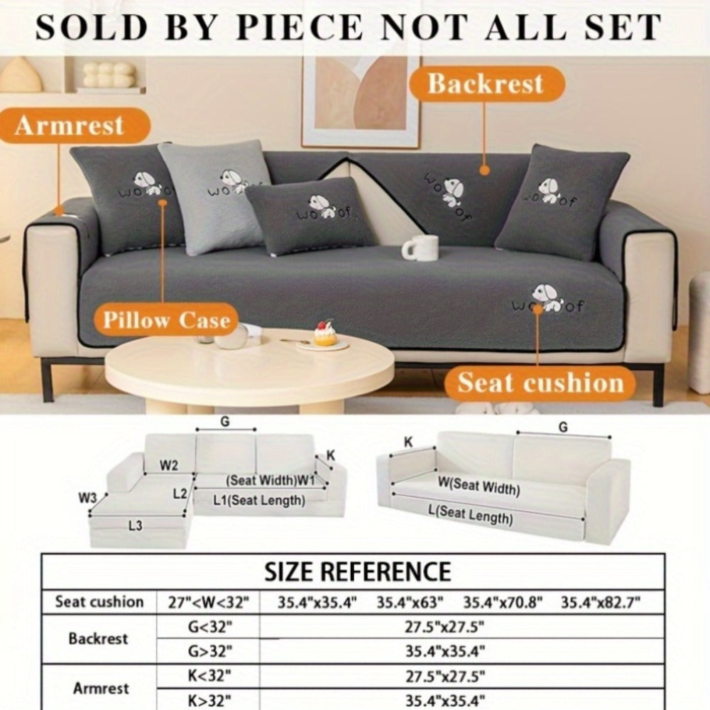Sofa Cover Embroidered Plush-Texture Panels for Single to 4 Seats, Backrest, Armrest or Pillowcase