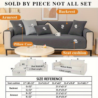 Sofa Cover Embroidered Plush-Texture Panels for Single to 4 Seats, Backrest, Armrest or Pillowcase